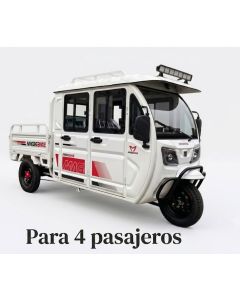 Triciclo Eléctrico de 4 Pasajeros con Cabina Cerrada, 4 Puertas y Cajón de Carga Trasero – Motor 1800 W, Batería 72 V
