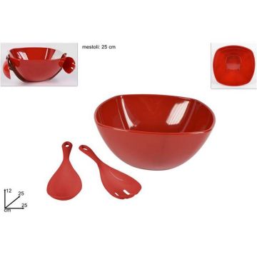 Ensaladera Plastica Con Cucharon Rojo 12Cm