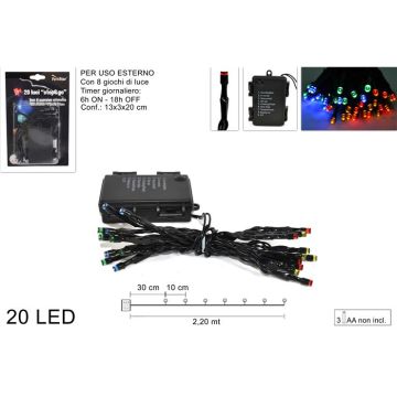Guirnalda 20 Luces Led 8 Efectos Multicolores Con Temporizador