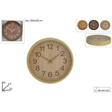 Reloj De Pared Redondo 20Cm Efecto Madera