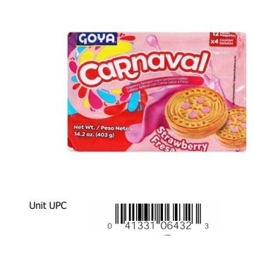 Galleticas Dulces Con Crema Fresa (12 Paqueticos Con 4 Galleticas Rellenas C/U ) 14.2 Oz M/Goya