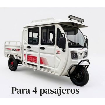 Triciclo Eléctrico de 4 Pasajeros con Cabina Cerrada, 4 Puertas y Cajón de Carga Trasero – Motor 1800 W, Batería 72 V